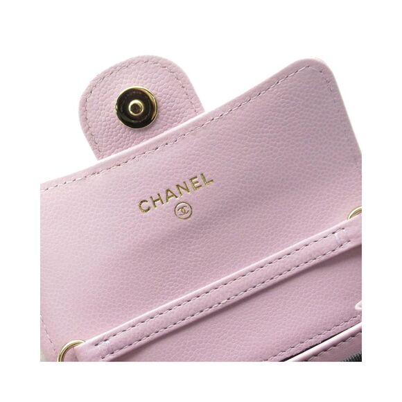 Pre Loved Chanel CC Quilted Caviar Flap Card Holder on Chain Women Pink - Picture 5 of 8
